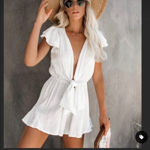 White linen ruffle romper